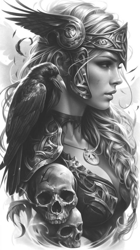 Viking Shoulder Tattoo, Female Warrior Drawing, Valkyrie Wallpaper, Valkyrie Art, Valkyrie Norse, Life Tattoo Ideas, Viking Tattoos For Men, Viking Warrior Tattoos, Viking Warrior Woman