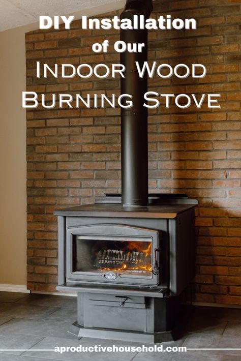 Indoor Wood Burning Stove, Diy Wood Burning Stove, Indoor Wood Stove, Wood Stove Installation, Barrel Stove, Vent Out, Rocket Mass Heater, Stove Vent, Stove Installation