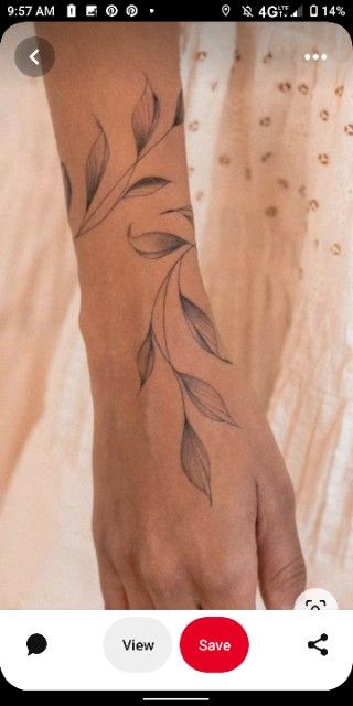 Plant Tattoo Arm Wrap, Vine And The Branches Tattoo, Arm Branch Tattoo, Feminine Leaf Tattoo, Vine Tattoo On Hand And Wrist, Vine Tattoo Finger To Arm, Vines Tattoo Wrist, Wrapped Leaves Tattoo, Vine Wrist Wrap Tattoo