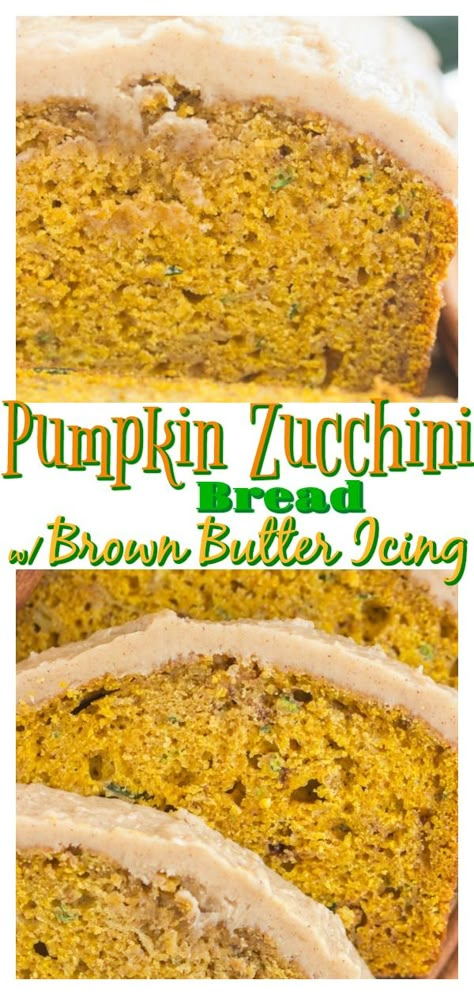 Peach Strudel, Brown Butter Frosting Recipe, Brown Butter Icing, Pumpkin Zucchini Bread, Zucchini Bread Muffins, Pumpkin Zucchini, Zucchini Recipes Dessert, Zucchini Bread Healthy, Zucchini Banana Bread