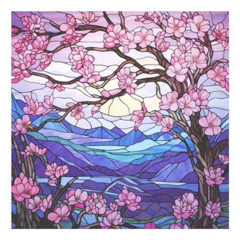 Cherry Blossom Tree Faux Stained Glass Window Cling, Cherry Blossoms Stained Glass Window Cling, Flower Stained Glass Static Cling, Flower Sun Catcher, Window Decor (Two - 3.5inch Window Clings) Stained Glass Art Flower, Stained Glass Cherry Blossom, Stained Glass Art Drawing, Stained Glass Pink, Vitray Art Ideas, Stained Glass Window Painting, Stained Glass Window Designs, Stained Glass Watercolor, Faux Stained Glass Window