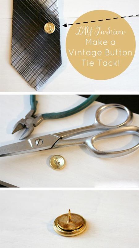 DIY Tie Tack from a Vintage Button Tool Box Gift, Candy Wrapper Crafts, Wisteria Cottage, Make Your Own Buttons, Ideas For Christmas Gifts, Necktie Crafts, Make A Tie, Tie Tack Pin, Diy Tie