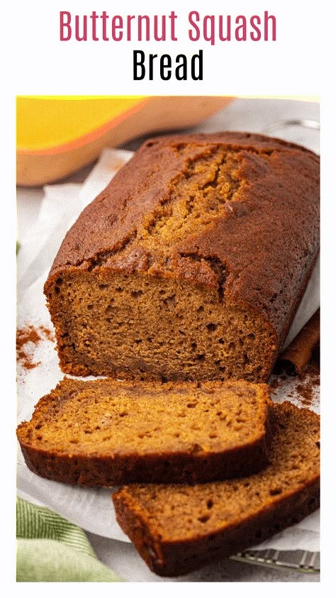 This homemade Butternut Squash Bread is deliciously moist and so simple to make! Made with butternut squash puree, warm spices, and a hint of orange, it boasts all the wonderful flavors of Autumn. This may just become your new favorite fall treat! Butternut Squash Quick Bread, Panara Bread Butternut Squash, Butternut Squash Bread Recipe, Butternut Squash Puree Recipes, Butternut Squash Dessert Recipes, Squash Puree Recipes, Recipes Using Butternut Squash, Bread Recipe No Mixer, Quick Butternut Squash