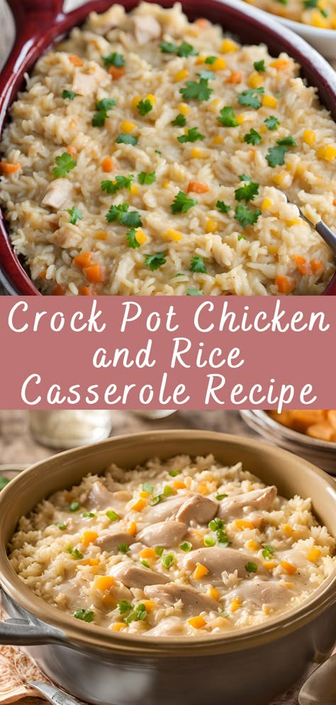 Crock Pot Chicken and Rice Casserole Recipe | Cheff Recipes Quick Dinners Crockpot, Crock Pot Chicken Rice Casserole, Cream Of Chicken And Rice Casserole Crock Pot, Chicken And Rice In The Crockpot Recipes, Crock Pot Chicken And Brown Rice, Crock Pot Recipes With Rice, Easy Crock Pot Chicken And Rice, Crockpot Cream Of Chicken And Rice, Chicken Rice Recipes Crockpot