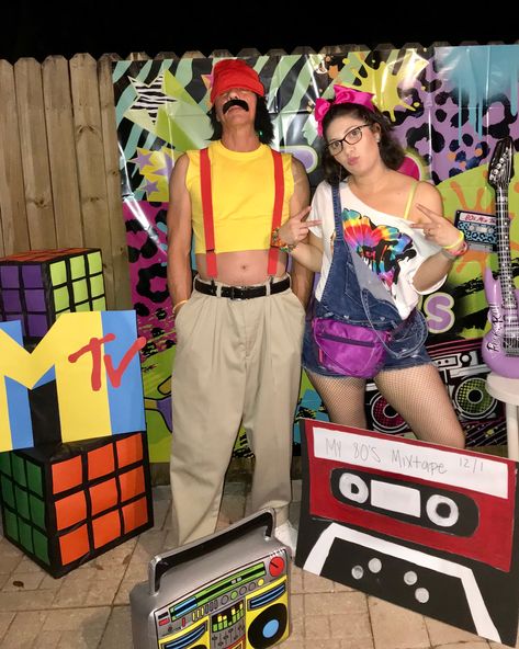 80’s themed party was awesome! Backdrop from party city, rubix cubes, mtv cutout, and cassette tape made by me @casanovadesigns_events (Instagram) Mtv Party, 80s Mtv, 80s Videos, Preschool Graduation Gifts, 90s Decor, Mtv Unplugged, Rubix Cube, Open Mic, Preschool Graduation