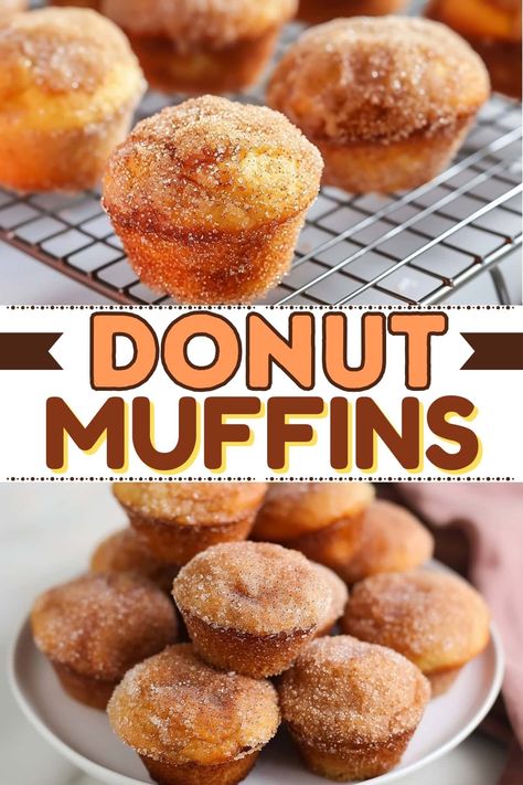 From the tender, vanilla and spice-infused sponge to the generous layer of crunchy cinnamon sugar, these donut muffins taste just like old-fashioned donuts. Donut Muffins Cinnamon Sugar, Kung Pao Spaghetti, Donut Muffins Recipe, Dessert Muffins, Cinnamon Sugar Muffins, Fruit Breads, Old Fashioned Donut, Doughnut Recipes, Donut Muffins