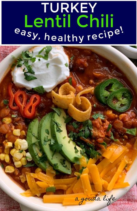 Chili Ground Turkey, Turkey Lentil Chili, Turkey Lentil Soup, Best Easy Chili Recipe, Turkey Lentil, Easy Chili Recipes, Lentil Chili Recipe, Chili Healthy, Chili With Beans