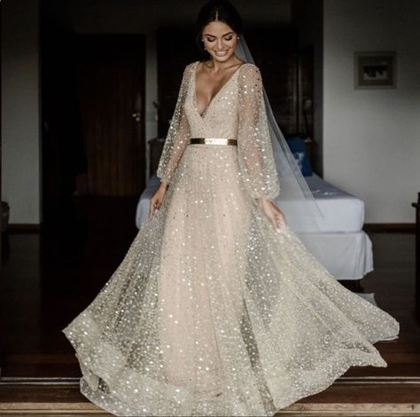 Beloved Bridal | Ann Arbor, MI | In-store now #weddingdresses #chosenbyoneday #nala #bridalshop Champagne Wedding Dresses, Bohemian Beach Wedding Dress, Wedding Dresses V Neck, Plus Size Beach, Beach Bohemian, Sparkle Wedding Dress, Wedding Dress Champagne, Wedding Dress Sequin, Wedding Image