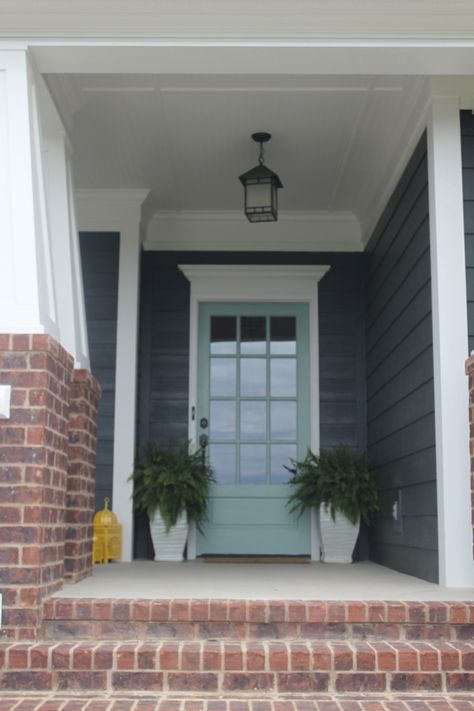 House Doors Colors, Dark Grey Houses, Grey Exterior House Colors, Gray House Exterior, Front Door Color, The Glass House, Front Door Paint, House Paint Color Combination, Front Door Paint Colors