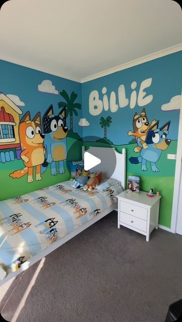 Maggie Brennan on Instagram: "The Bluey bedroom when it was first done. Its been over a year and she still loves it!  #bluey #mural #decor #diy #home #family" Boy Toddler Bedroom, Toddler Girl Room, Bedroom Murals, Kids Board, Toddler Bedrooms, Big Boy Room, Bedroom Paint, Boys Bedrooms, Boys Room Decor