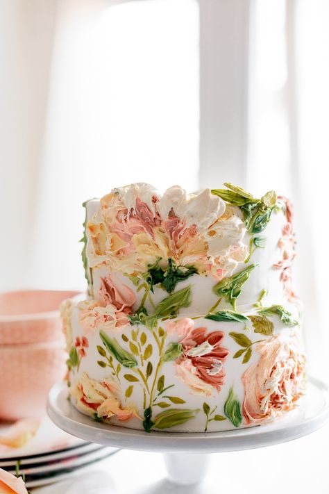 Painted Buttercream Spring Carrot Cake Torte Creative, Tårta Design, Minimalist Cake, Torte Cupcake, Painted Cakes, Pretty Birthday Cakes, Kue Ulang Tahun, Floral Cake, Spring Recipes