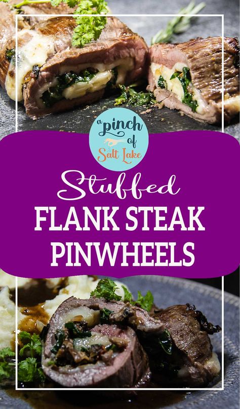 stuffed flank steak pinwheels on plate Steak Florentine Pinwheels, Flank Steak Pinwheels, Steak Pinwheels, Stuffed Flank Steak, Steak And Mushrooms, Beef Gravy, Pinwheel Recipes, Tri Tip, Bleu Cheese