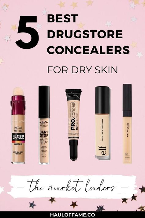 Struggling to find a great drugstore concealer for dry skin? These are the 5 best drugstore concealers for under eyes for dark skin, to conceal dark circles, refresh tired eyes and help brighten your skins overall appearance. We've made sure to include the best drugstore concealer for all skin types including dry skin and oily skin and for acne too. We've also included some top tips on how to apply concealer as well as everything you need to know about color correcting before concealing too! Concealers For Oily Skin, Makeup Products For Dry Skin Faces, Best Concealer For Dry Skin, Concealer For Dry Skin, Concealers For Dry Skin, Concealer Apply, Foundations For Dry Skin, Face Concealer, Make Up For Dry Skin Products