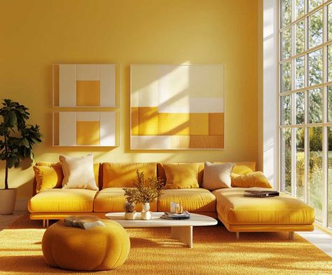 Interior Design Monochromatic, Yellow In Interior Design, Yellow Color Interior Design, Monochromatic Yellow Interior, Analogous Color Scheme Interior Yellow Green, Scandanavian Interiors Yellow, Yellow Painted Furniture, Monochromatic Interior Design, Monochromatic Interior