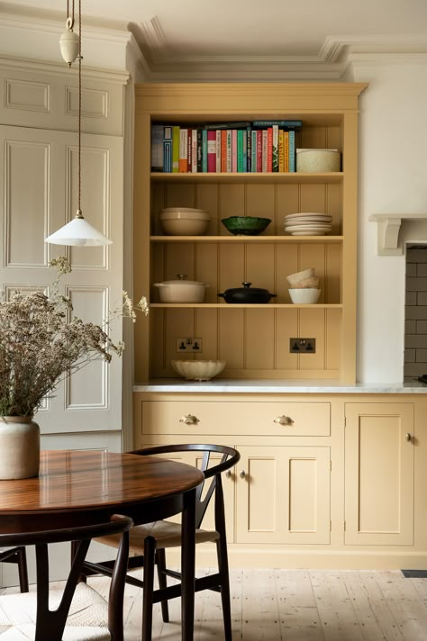 English Georgian Interiors, Cabinetry Colors, Classic English Kitchen, Georgian Kitchen, Yellow Cabinets, Devol Kitchens, Wooden Table And Chairs, Light Hardwood Floors, London Kitchen