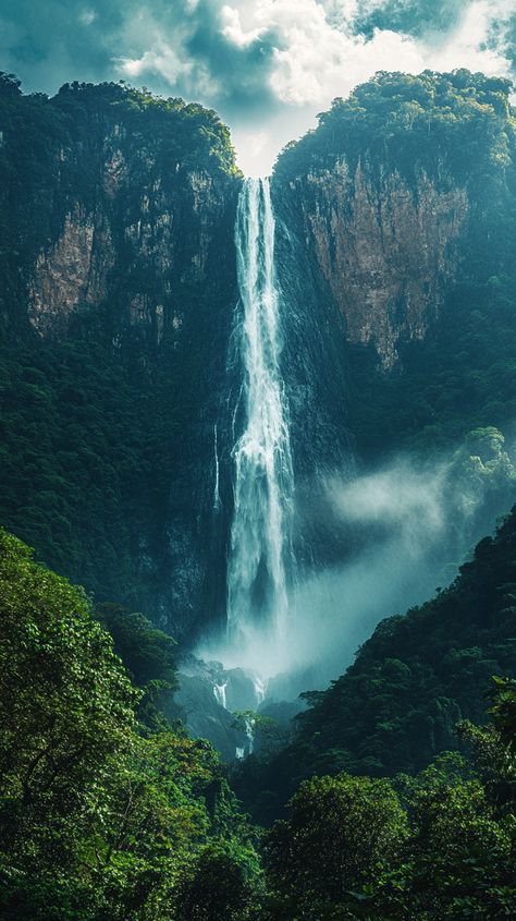 The towering Angel Falls cascading through lush green forest under a clear blue sky. Angel Waterfall, Angel Falls Venezuela, Unique Vacation Rentals, Angel Falls, Tropical Forests, Unique Vacations, Destin Hotels, Family Friendly Hotels, Eco Travel