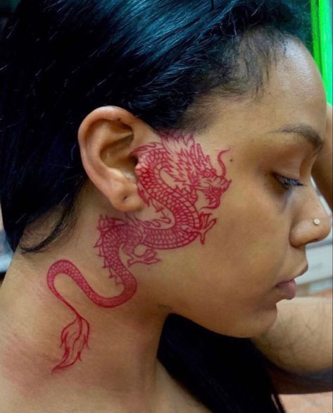 Dragon Tattoo Face, Dragon Tattoo Back, Dark Skin Tattoo, Red Dragon Tattoo, Face Tattoos For Women, Dragon Tattoos For Men, Dragon Tattoo Ideas, Small Dragon Tattoos, Tattoo Behind Ear