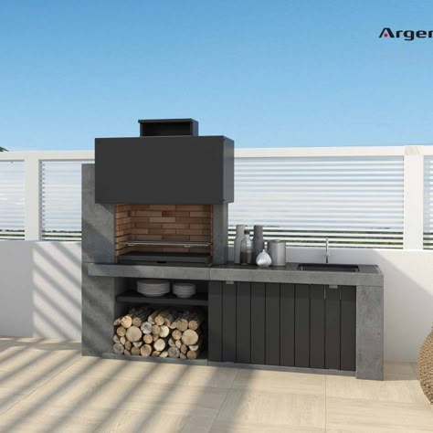 Barbeque Design, Barbacoa Jardin, Modern Outdoor Fireplace, Kitchen Backyard, Brick Bbq, Outdoor Bbq Area, Barbecue Design, Outdoor Barbeque, Modern Outdoor Kitchen