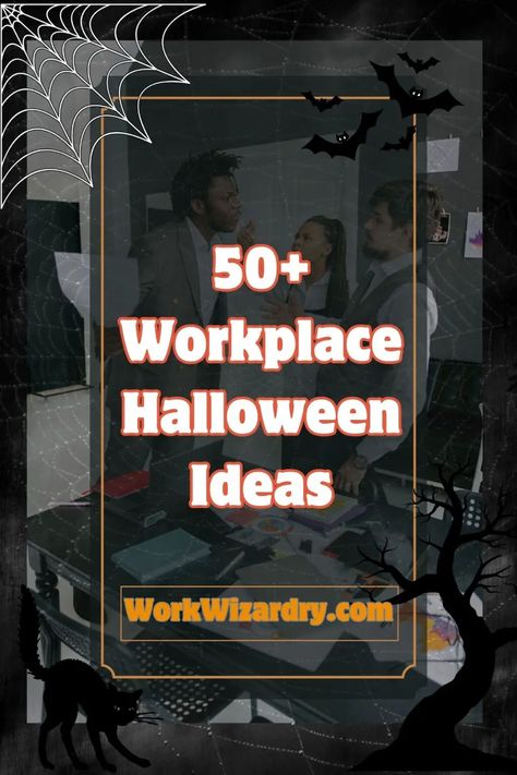 50+ Halloween Workplace Ideas To Celebrate The Spooky Season At The Office 4 Best Office Halloween Themes, Halloween Break Room Ideas, Trick Or Treat Ideas For Office, Halloween Office Contest Ideas, Company Halloween Party Ideas, Work Halloween Ideas, Office Halloween Decorations Theme, Halloween Contest Ideas For Work, Workplace Halloween Decorations