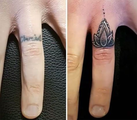 Ring Tattoo Cover Up, Cover Finger Tattoo, Ring Cover Up Tattoo, Cover Up Ring Finger Tattoos, Black Out Finger Tattoo, Coverup Finger Tattoo, Ring Finger Cover Up Tattoo, Cover Up Finger Tattoos For Women, Finger Tattoo Cover Up Ideas For Women