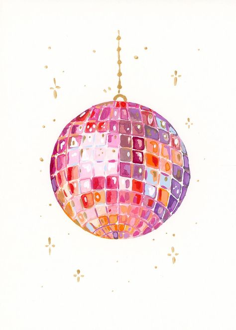 Watercolor Preppy Art, Abstract Disco Ball, Retro Disco Wallpaper, Wall Art Inspired, Painting On Picture Frames, Water Colour Prints, Trendy Watercolor Paintings, Prints On Wall Bedroom, Cute Quote Paintings