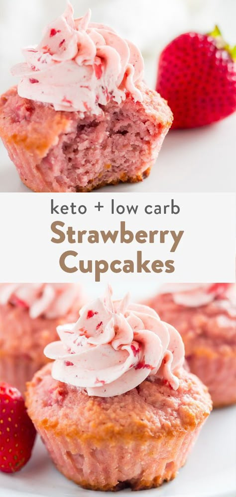 Keto Strawberry Muffins, Easy Strawberry Cupcakes, Dolce Poche Calorie, The Best Cupcakes, Keto Cupcakes, Keto Cakes, Strawberry Cupcake, Best Cupcakes, Postre Keto