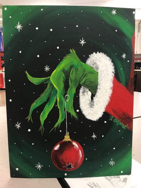 Grinch Paintings, Grinch Painting, Christmas Canvas Art, Christmas Paintings On Canvas, Photo Collages, Winter Painting, Inspiration Painting, Ideas For Painting, Christmas Canvas