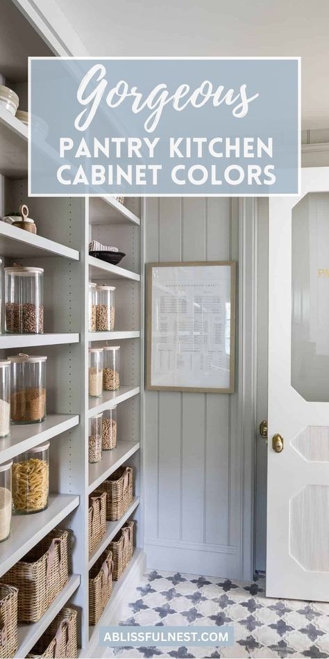 Get organized in style with these gorgeous pantry kitchen cabinet colors! A fresh coat of paint can transform your pantry from drab to fab, creating a space that's both functional and beautiful. Check out these inspiring ideas and give your pantry a makeover it deserves!  #pantrygoals #pantrycabinetcolors #kitchenrefresh Colorful Pantry Doors, Pantry Paint Color Ideas, Painted Pantry Cabinet, Colored Pantry Cabinets, Painted Pantry Door Ideas Accent Colors, Pantry Cabinet Color Ideas, Bright Pantry Colors, Wall To Wall Pantry Cabinets, Small Pantry Color Ideas Paint