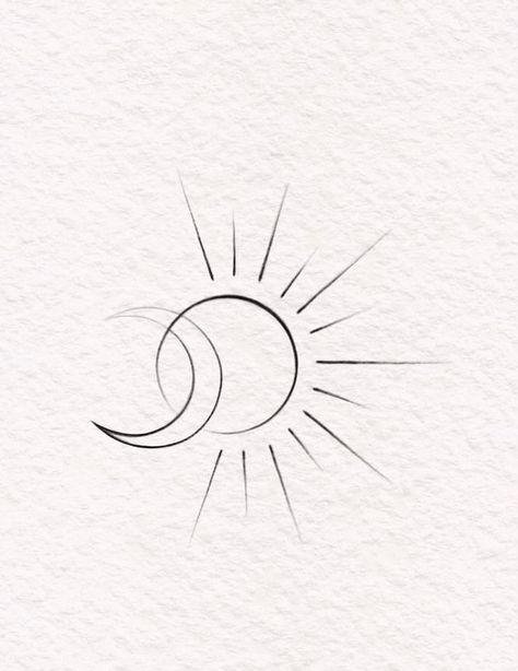 Mens Sun Tattoo Ideas, Fineline Sun And Moon Tattoo, Sun N Moon Tattoo, Sun And Moon Line Tattoo, Moon Tattoo Feminine, Fineline Moon Tattoo, Moon Line Art Tattoo, Sun Line Tattoo, Small Line Art Tattoos