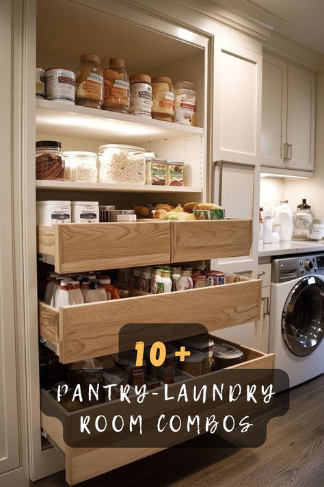 Need more functionality in your home? These 10 pantry-laundry room combo ideas create a seamless blend of storage and utility, perfect for small or large spaces. 🧺✨🍽️ #SpaceSavingDesign #PantryLaundryRoom #HomeOrganization #FunctionalSpaces #SmartStorageIdeas #LaundryRoomInspo #HomeDesignGoals Laundry Area Storage Ideas, Stacked Utility Room, Utility Room With Pantry, Combination Laundry And Pantry, Mushroom Pantry Combo, Laundry Butler Pantry Combo, Narrow Pantry Laundry Room Combo, Combo Laundry And Pantry, Small Butlers Pantry With Fridge