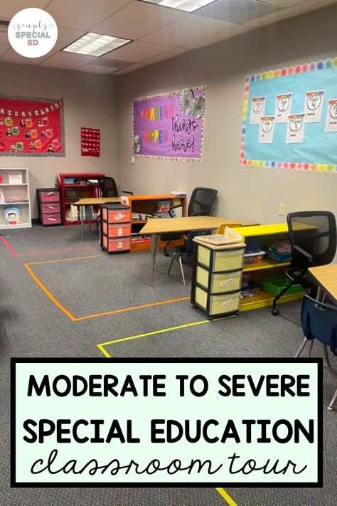 Special Need Classroom Ideas, Organizing Worksheets Classroom, Small Space Classroom Ideas, Preschool Administration Office, Low Incidence Classroom Setup, Self Contained Room Set Up, Classroom Stations Setup, Sped Room Decorations, Split Classroom Setup