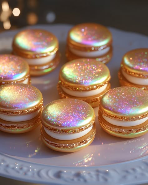 These macarons are out of this world ✨🌌 #Macaron #Glitter #GlitterArt #Galaxy #Dessert #IridescentArt #Iridescent Alien Desserts, Magic Food Art, Fantasy Sweets, Dessert Makeup, Food Cute Aesthetic, Sprinkles Aesthetic, Galaxy Food, Iridescent Aesthetic, Cute Macarons