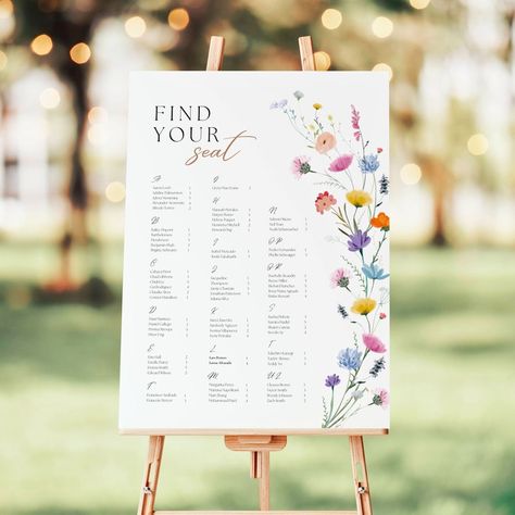 Wedding Seating Chart Template Wildflower Alphabetical Seating Chart Sign Floral Seating Chart Wildflower Wedding Instant Download - Etsy Budget Friendly Seating Chart, Table Plan Long Tables, Mexico Wedding Seating Chart, Flower Wedding Seating Chart, Wedding Signage With Flowers, Canvas Seating Chart, Wedding Signs Seating Chart, Floral Wedding Seating Chart, Wedding Table Signs Seating Plans