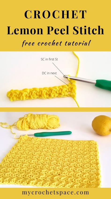 Learn the easy crochet Lemon Peel stitch (also known as the Seed stitch and Griddle stitch) to make beautiful crochet items! This stitch is super easy to learn, perfect for beginners with just two basic crochet stitches repeated throughout the pattern! Using this stitch, you can make beautiful blankets, baby blankets, kitchen towels, and dishcloths! Lemon Peel Crochet Stitch, Crochet Easy Stitch, Cool Easy Crochet Stitches, Lemon Peel Stitch Crochet Pattern, Lemon Stitch Crochet, Easy Crochet Blanket Stitch, Easy Pretty Crochet Stitches, Lemon Peel Stitch Crochet, Lemon Crochet Pattern