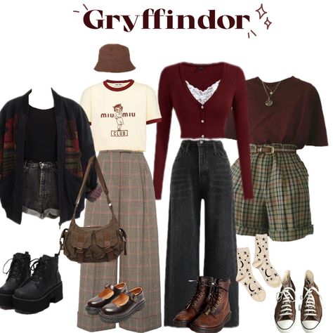 #gryffindoroutfit #harrypotter #gryffindor Grifindor Aestethic Outfits, Griffendor Aesthetic Outfits, Cute Hogwarts Outfits, Harry Potter Inspired Outfits Gryffindor, Gryffindor Party Outfit, Griffindor Outfits Aesthetic, Harry Potter Outfit Ideas Gryffindor, Gryfinndor Outfit, Harry Potter Core Outfits