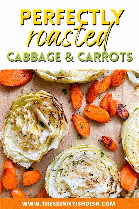 These Roasted Cabbage and Carrots are a budget friendly, healthy, and totally delish all in one sheet pan side dish that will go perfectly with so many meals. Tender roasted cabbage, sweet and savory carrots are perfectly seasoned and roasted for the perfect texture. Savory Carrots, Carrots In Oven, Carrot Recipes Side Dishes, Skinnyish Dish, Cooking Avocado, Cabbage And Carrots, Carrot Recipe, Baked Cabbage, Cabbage And Potatoes