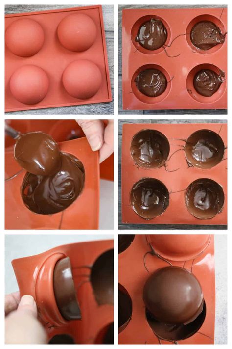 Easy Hot Chocolate Bombs Hot Chocolate Balls Diy, Hot Chocolate Toppers Diy, Hot Chocolate Bombshell Diy Easy, Hot Cocoa Balls Recipes, How To Make Hot Chocolate Bombshell, How To Make Hot Cocoa Bombshell, Hot Cocoa Bombshell Diy Easy, Chocolate Bomb Molds Ideas, Diy Hot Chocolate Balls