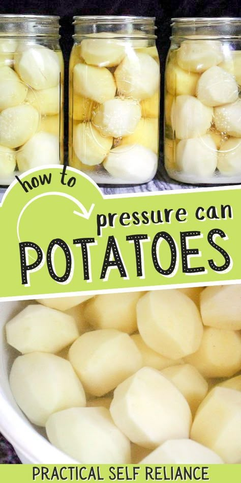 How to Pressure Can Potatoes: Pressure Canning for Beginners - Pressure canning potatoes at home doesn't have to be scary. Lots of times people confuse a pressure cooker with a pressure canner. A pressure canner is what is used to can a variety of vegetables and meat safely. Get all my pressure canning for beginners tips in this easy canning recipe for potatoes. Preserved Potatoes, Preserving Potatoes, Preserve Potatoes, Can Potatoes, Recipe For Potatoes, Pressure Canning Meat, Canning Meals, Canning Pantry, Canning Potatoes