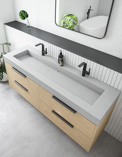 Trough Sink Bathroom, Floating Installation, Glass Fiber Reinforced Concrete, Floating Sink, Trough Sink, Modern Sink, Concrete Sink, Double Sink Bathroom, Sink Design