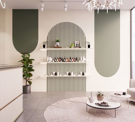 beauty salon :: Behance Beauty Salon Lighting Ideas, Scandinavian Beauty Salon, Salon Feature Wall, Salon And Spa Interior Design, Hair Salon Interior Design Luxury, Beauty Salon Design Ideas, Beauty Salon Aesthetic, Beauty Salon Interior Design Ideas, Salon Reception Area