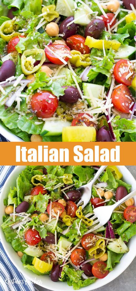 Best Italian Salad, Best Side Salad, Green Salad Recipes Healthy, Lettuce Salad Recipes, Italian Salad Recipes, Homemade Italian Dressing, Dessert Oreo, Side Salad Recipes, Spaghetti Dinner