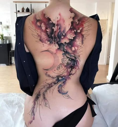 Playful Tattoos, Phoenix Tattoo Feminine, Artistic Tattoos, Feminine Tattoo Sleeves, Scar Tattoo, Geniale Tattoos, Full Body Tattoo, Back Tattoo Women, Tattoo Women