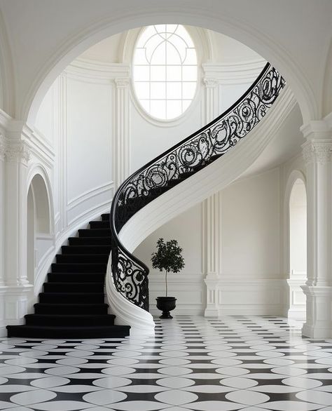 Classic Stairs Design, Black And White Stairs, Stair Design Architecture, Staircase Interior Design, Luxury Staircase, Elegant House, White Stairs, Stairs Design Interior, Neoclassical Interior