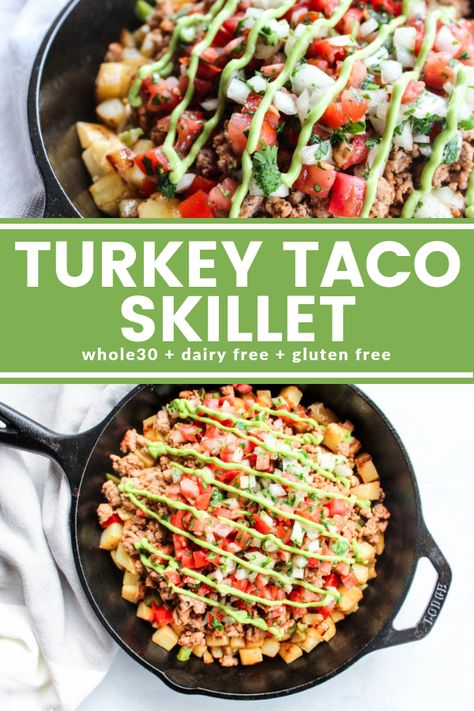 Turkey Taco Skillet - The Whole Cook Ground Turkey And Avocado Recipes, Whole30 Turkey Recipes, Ground Turkey With Potatoes Recipes, Ground Turkey And Potatoes Skillet, Ground Turkey Dairy Free Recipes, Ground Turkey And Red Potatoes Recipes, Ground Turkey Potato Skillet, Whole 30 Recipes Ground Turkey, Gf Ground Turkey Recipes