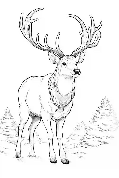 Reindeer Coloring Pages For Kids & Adults  | Storiespub Reindeer Drawing Reference, Simple Reindeer Drawing, Reindeer Drawing Realistic, Reindeer Sketch Simple, Reindeer Sketch, Reindeer Colouring Free Printable, Reindeer Coloring Pages, Reindeer Drawing, Deer Coloring Pages