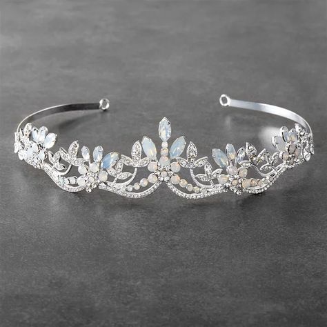 Opal and Crystal Silver Tiara with Wavy Motif Opal Tiara, Crystal Wedding Tiaras, Art Deco Inspiration, Floral Silhouette, Silver Tiara, Beautiful Tiaras, Opal Wedding, Tiara Wedding, Beautiful Hair Accessories