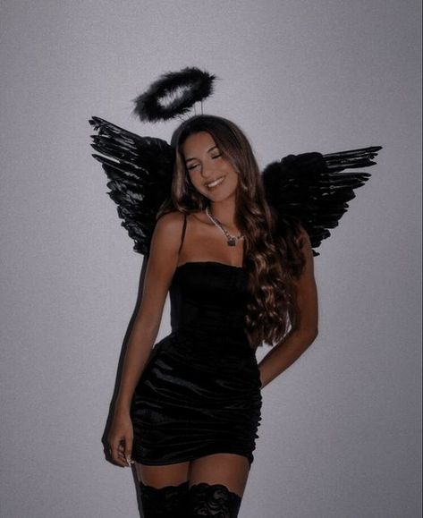 HALLOWEEN COSTUMES 2022 WOMEN | CUTE HALLOWEEN COSTUME IDEAS Black Angel Costume Aesthetic, Fallen Angel Aesthetic Costume, Black Angel Outfit, Black Angel Costume Halloween, Angel Costume Aesthetic, Dark Angel Halloween Costume, Black Angel Costume, Halloween Dance Costumes, Black Dress Halloween Costume