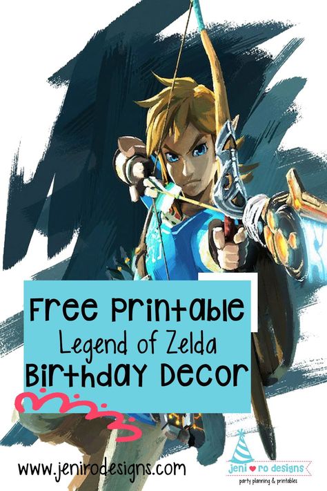 Legend of Zelda Breath of the Wild birthday printable decor for your Zelda fan. Download the set for Free in the FPL at http://jenirodesigns.com. Breath Of The Wild Party Ideas, Zelda Party Games, Zelda Breath Of The Wild Birthday Party, Legend Of Zelda Birthday Party Ideas, Zelda Birthday Party Decorations, Zelda Birthday Party Ideas, Zelda Themed Birthday, Legend Of Zelda Birthday Party, Party Games For Kids Birthday