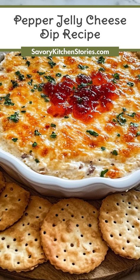 Searching for a fun and flavorful dip to serve at your next event? This Pepper Jelly Cheese Dip Recipe is the perfect mix of sweet and savory. Your friends will love it, so make sure to save it for your next appetizer spread! Cheesy Pepper Jelly Dip, Best Appetizer Dips Parties Food, Best Appetizers To Take To A Party, Great Dips Recipes, Recipes Using Harry And David Pepper And Onion Relish, Harry And David Pepper And Onion Relish Recipes, Pepper Jelly Cheese Spread, Holiday Savory Dips, Christmas Time Appetizers