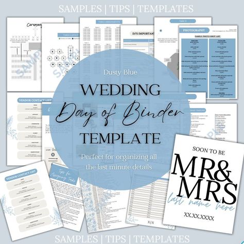 Wedding Day Of Binder Template | Blue Floral Wedding Planning Timeline Printable, Wedding Binder Printables, Binder Printables Free, Binder Templates, Wedding Binder, Wedding Newspaper, Planning Template, Binder Organization, Digital Templates